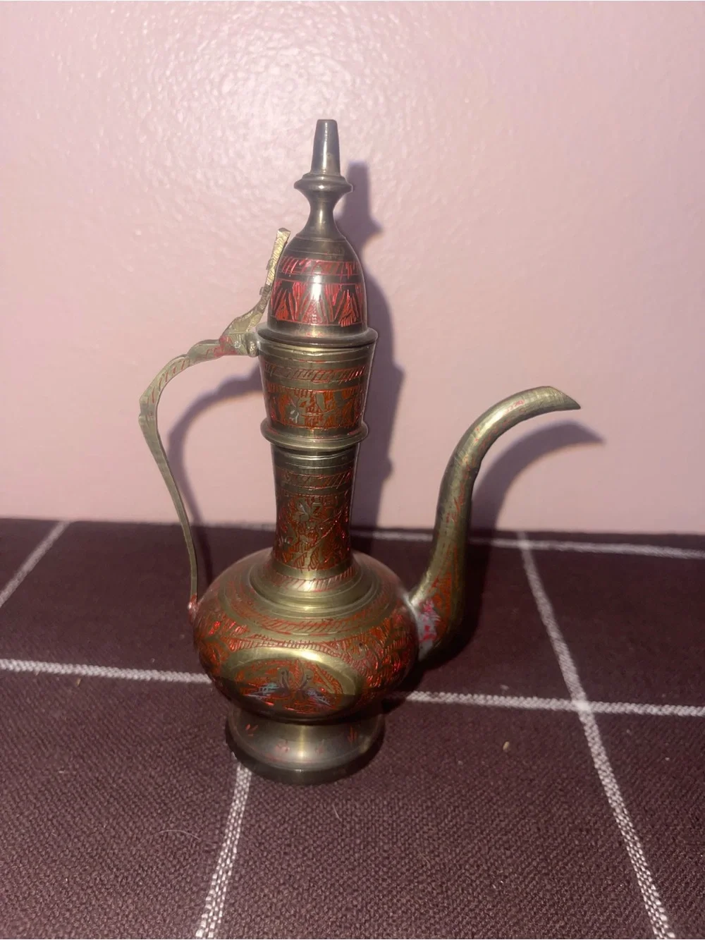 Beautiful Vintage Aftaba Ewer Indian Brass Tea coffee Pot Hand carved